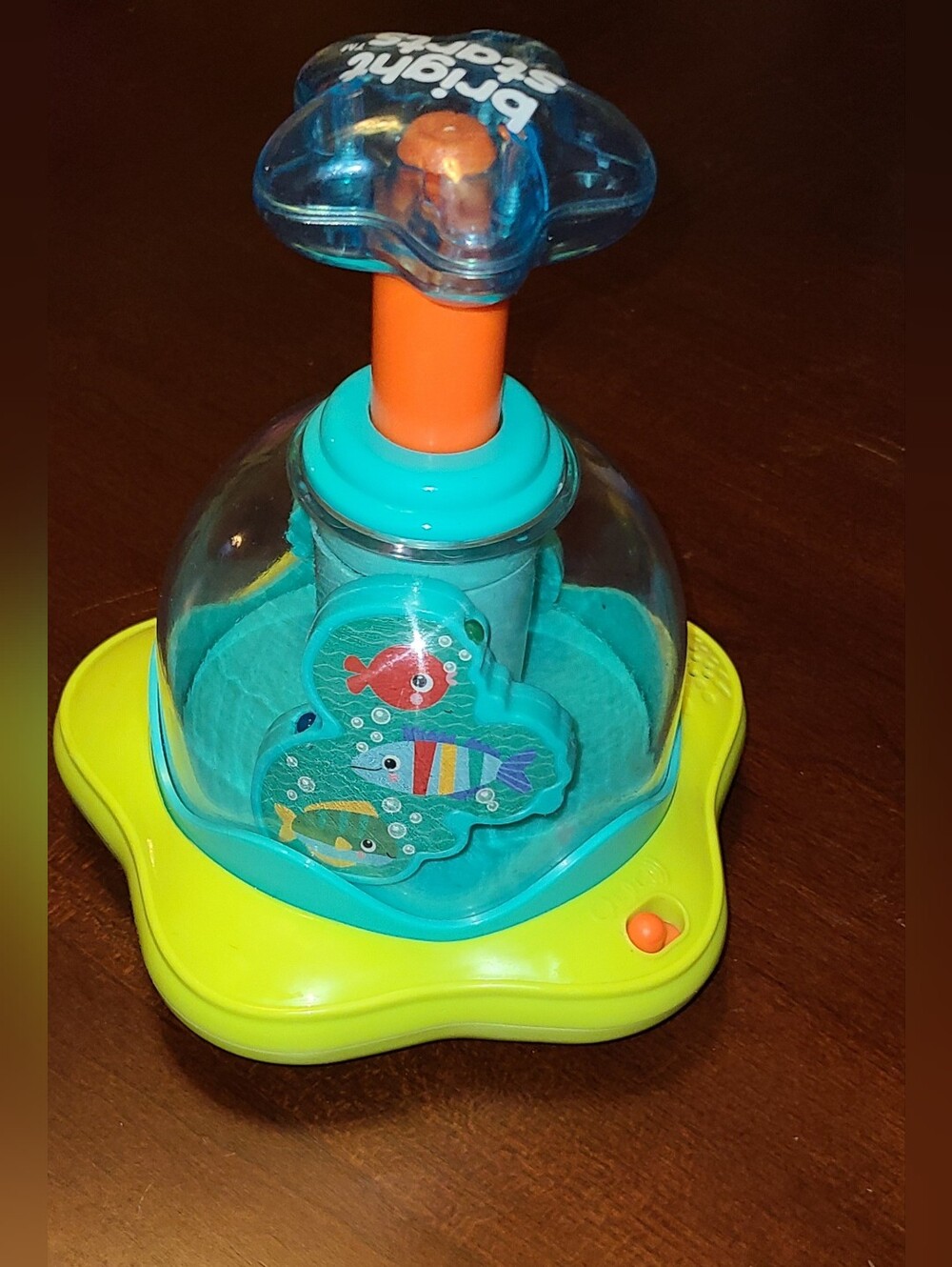 Bright Starts Press & Glow Spinner Top Swirling Fish Twinkle Lights Music Sounds